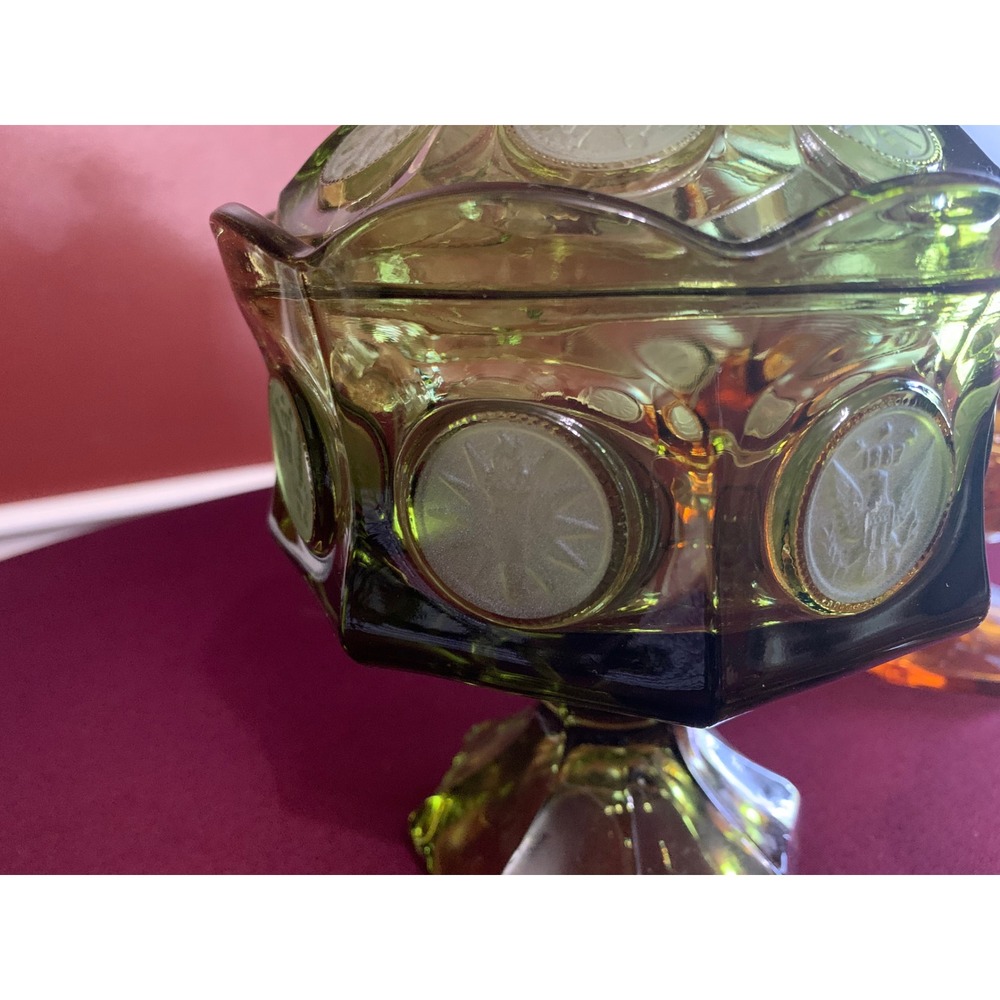 Fostoria Coin Glass Set Green Amber Vintage Retro Y2K Mid Century Rare 3pc - Picture 2 of 11